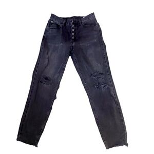 We The Free Women’s Jeans Size 27 Faded Black Button Fly High Rise Raw Hem